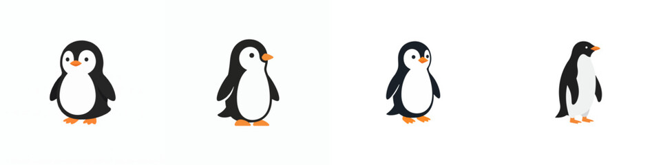 Obraz premium Set of four cute cartoon penguin icons isolated on white