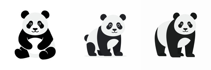 Obraz premium Set of three cute giant panda illustrations isolated on white background