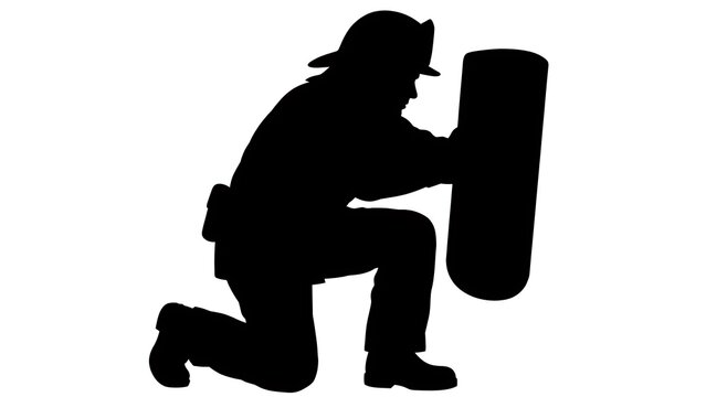 Silhouette of boxer punching bag white background.