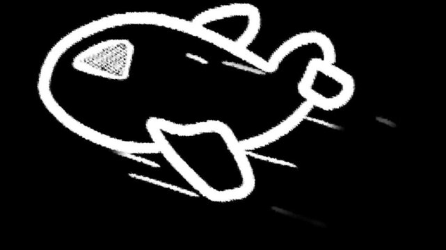 Chalk Hand Drawn Airplane Flying Loop Animation with Alpha Channel Transparent Background.
