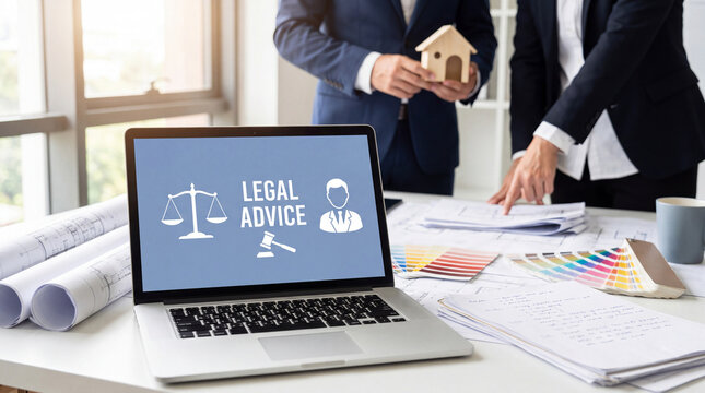 Laptop displaying legal advice on an office desk