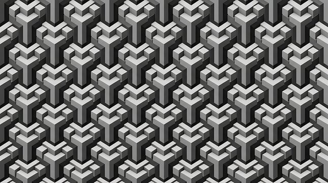 Abstract grayscale isometric 3D cube block pattern background