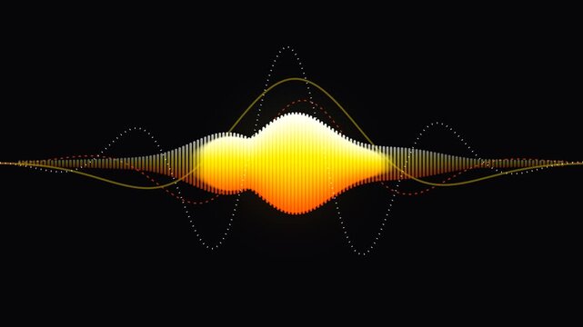Abstract Digital Audio Waveform Visualization Pulsing with Golden Light.