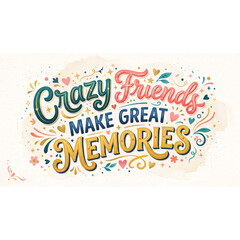 Obraz premium Crazy friends make great memories colorful hand lettering typography vector