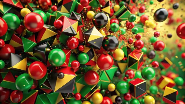 Abstract layered composition with red green black and yellow overlapping shapes creating vibrant juneteenth celebration design