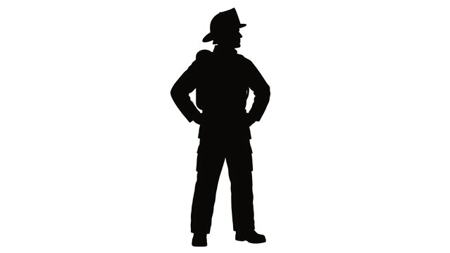 Silhouette of firefighter on white background.