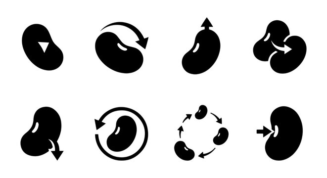Bean Icons Set, Kidney Bean Shapes, Food Symbols, Health & Nutrition Graphics, Vector Elements