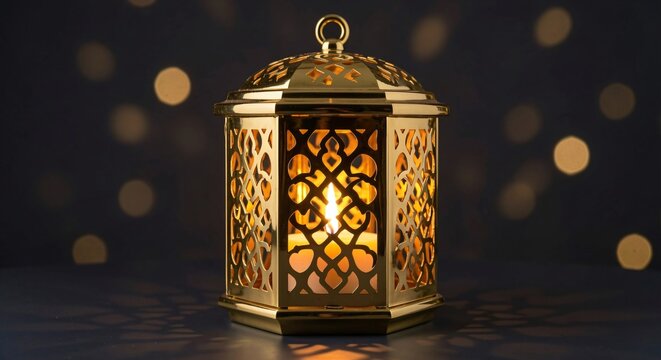 Glowing Golden Ornate Arabic Fanous Lantern