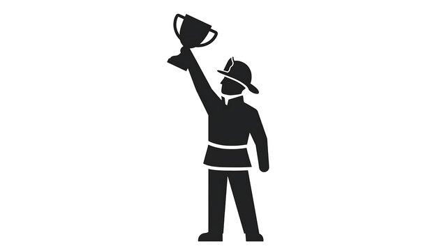 Firefighter holding trophy on white background.