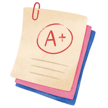 Watercolor A Plus Grade School Test Achievement Illustration