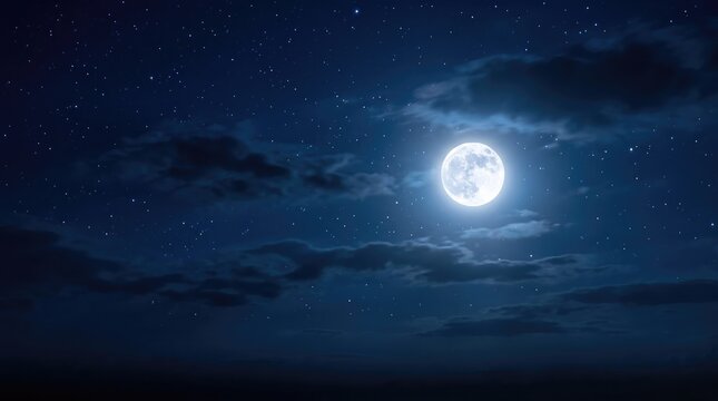 A captivating nocturnal scene featuring a bright full moon partially obscured by dramatic and swirling cloud formations evoking a sense of mystery