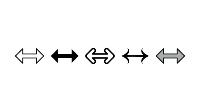 Set of five different horizontal double sided arrows showing directional navigation signs