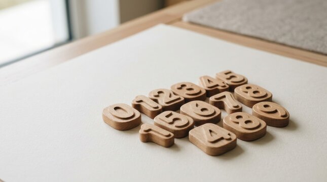 Wooden Number Tiles Arranged on a Surface for Learning