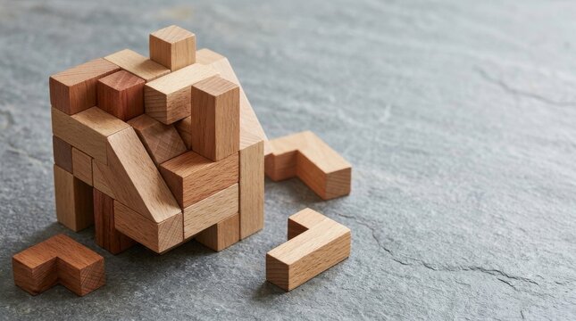 Wooden Spatial Reasoning Puzzle Assembly on Textured Surface