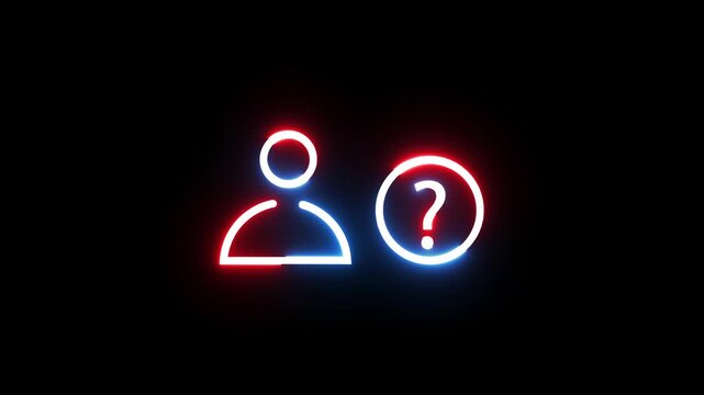 Neon outline of person with question mark symbol animated on black background