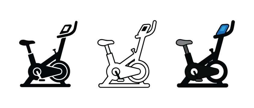 stationary exercise bikes with varying designs isolated on transparent background for fitness graphics