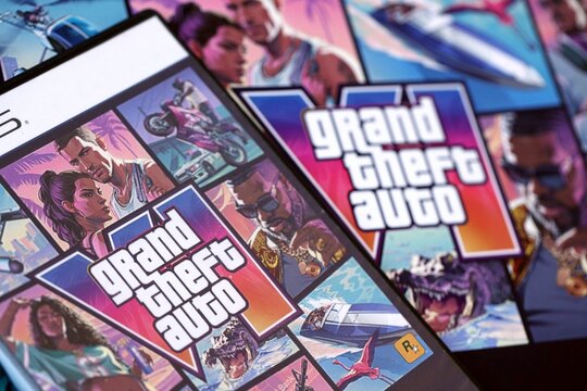KYIV, UKRAINE - 12 AUGUST 2026 Grand Theft Auto Six GTA 6 video game disc with original cover art