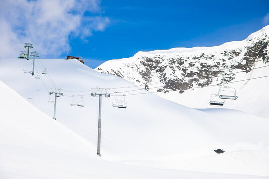 ski resort lift in winter with snow