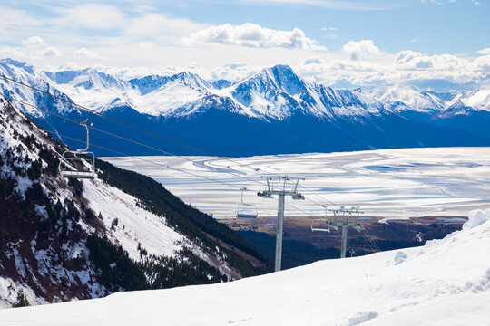 ski lift in the snowy mountains