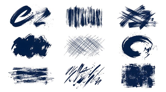Various dark blue abstract paint brush strokes and textures.