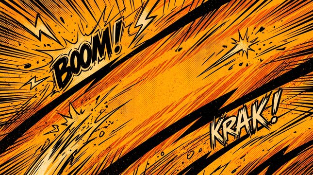 Comic book impact explosion background with boom krak text.