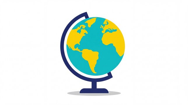 Simplified world globe on stand showing continents and oceans, geography education school tool flat vector graphic illustration on clean white background with smooth shading