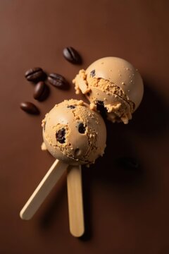 Delightful Coffee Bean Ice Cream Pops on a Brown Background A Close-Up View