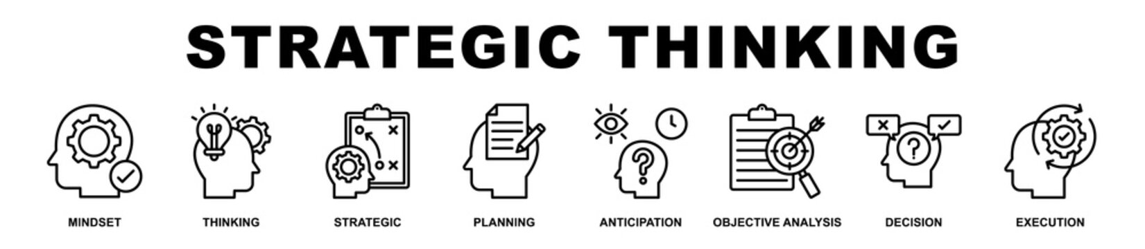 Strategic Thinking banner web icons set vector illustration outline style.