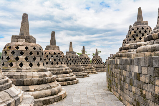 Landscape of Borobudur temple with stupa build