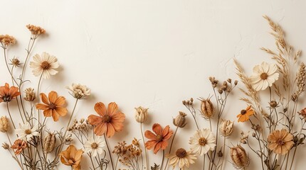 Obraz premium Muted color palette featuring dried autumn botanical elements for home decor.