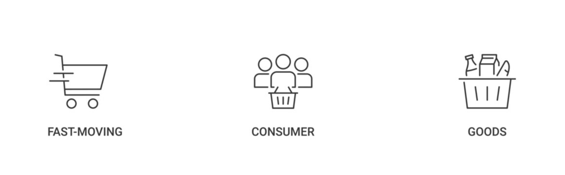 FMCG icon set containing Fast Moving Consumer Goods vector concept illustration with simple icon and transparent background