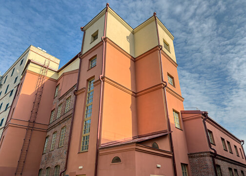 colorful old brick building facade. old industrial building after renovation.