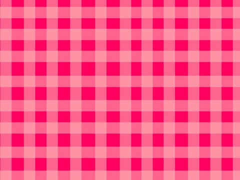 Pink gingham background. Warm cheerful plaid background. Pink checkered texture. Classic checkered textile background for picnic, fashion, and summer designs.