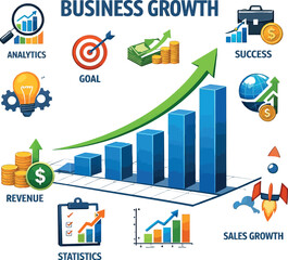 Fototapeta premium Business growth concept with financial bar chart and various investment management icons.