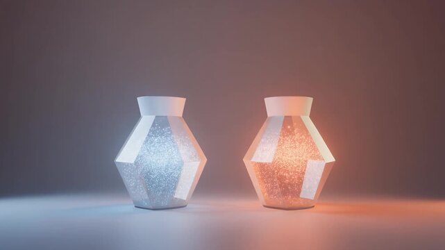 Sophisticated Corporate Knowledge Transfer Concept with Translucent Geometric Vessels and Glowing Particles, Full HD Motion Graphics