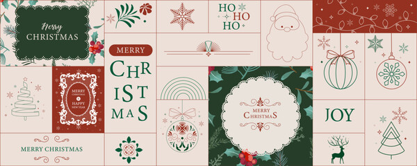 Naklejka premium Vintage Geometric Christmas Collage with Lace Holiday Tiles