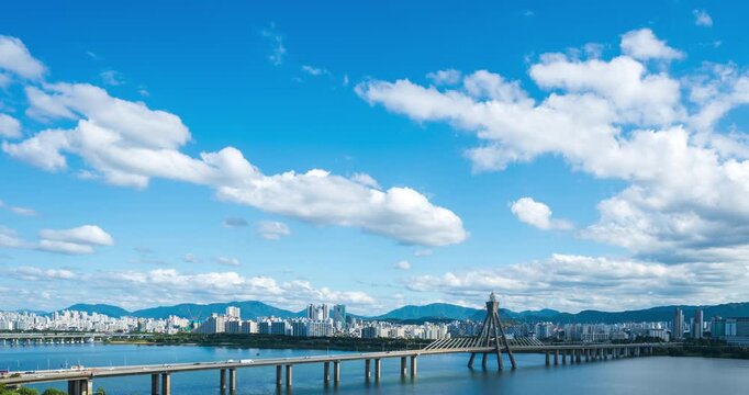 4k,Time lapse video of Olympic Bridge, is a bridge over the Han River in Seoul, South Korea.