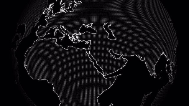 Animated digital globe rotating toward Saudi Arabia and highlighting the country on a world map with alpha channel