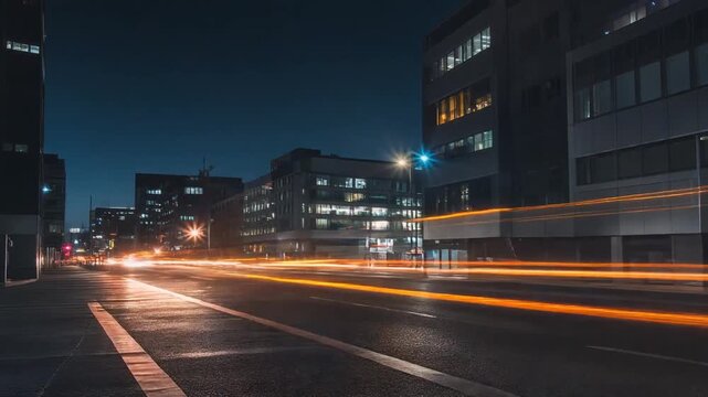 Abstract Long Exposure Light Trails of Night City Traffic Movement, Dynamic Urban Fragments Cinematic Motion Background Full HD
