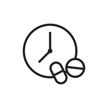 Capsule Pill with Clock Line Icon for Medicine Time Reminder Vector