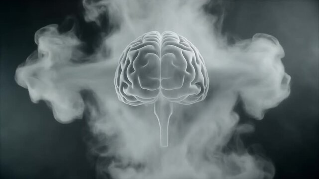 Stylized Brain Silhouette Dissolving into Soft Ethereal Vapor, Full HD Abstract Medical and Science Motion Graphic