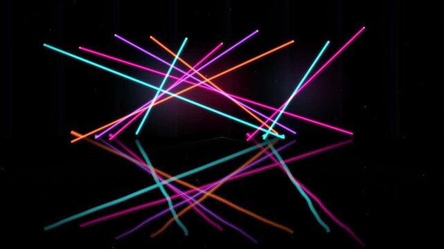 Neon laser light show background, with reflections, vibrant, glowing beams, abstract, stage lighting motion, for music and events