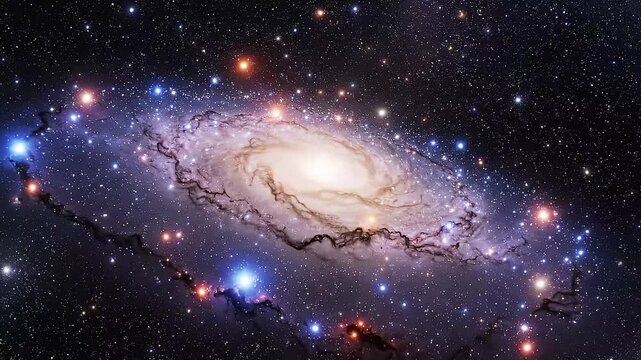 Spiral Galaxy Rotating with Bright Core and Star Field in Deep Space