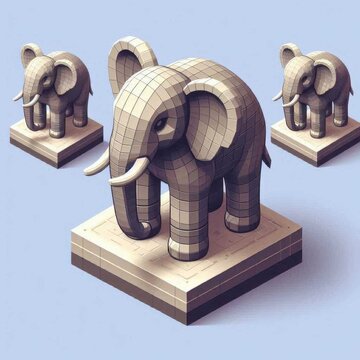 Elephant statue isolated on white concept digital illustration isometric