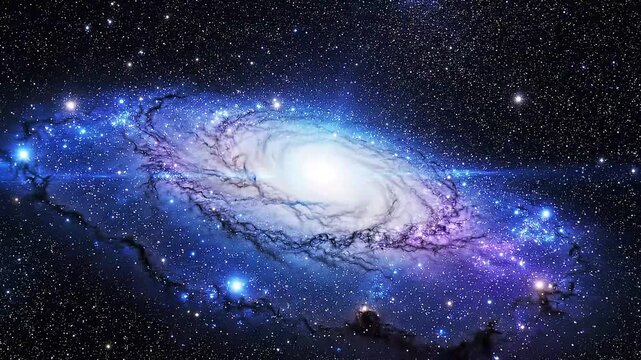 Spiral Galaxy Rotating with Bright Core and Star Field in Deep Space