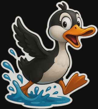 Duck over water splash concept cartoon digital illustration funny