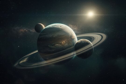 Planet with rings on deep space concept astronomy exoplanet illustration digital art