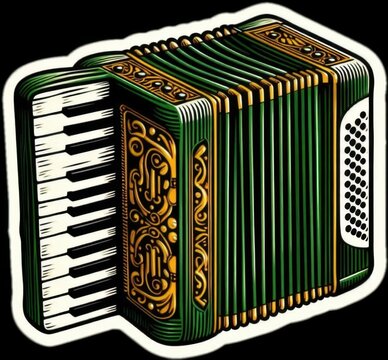Accordion instrument musical retro digital illustration concept