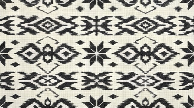 Black and white geometric ikat textile pattern.