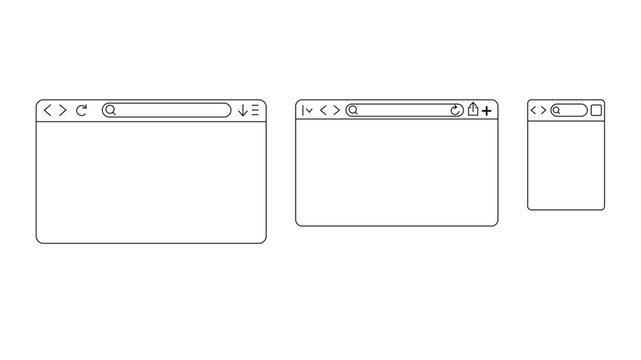 Minimalist Web Browser Window Wireframe Template Vector Set for Desktop and Mobile